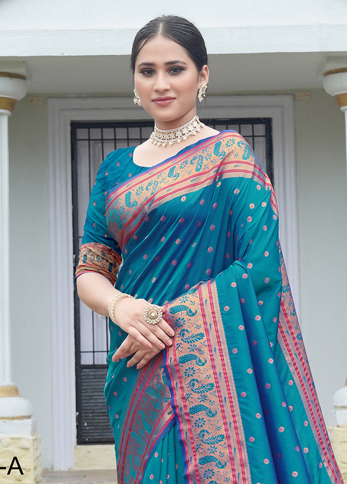 Blue Dupion Silk Saree With Blouse Piece