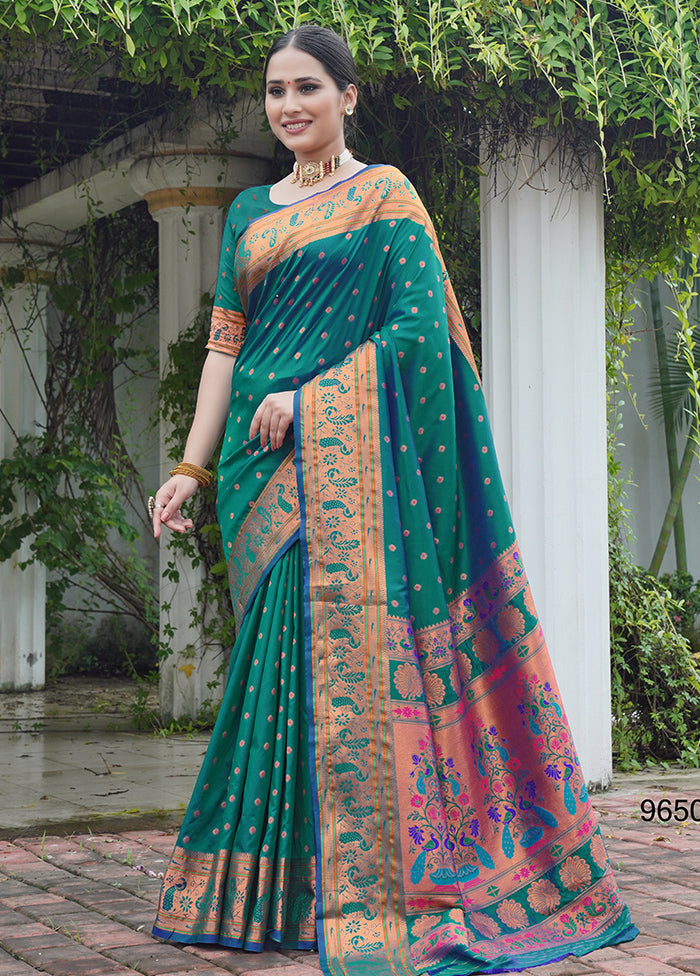 Rama Dupion Silk Saree With Blouse Piece