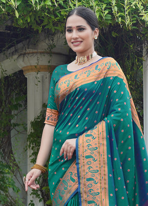 Rama Dupion Silk Saree With Blouse Piece