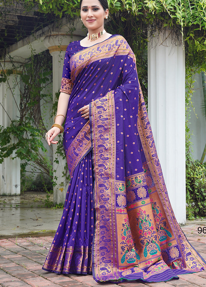 Purple Dupion Silk Saree With Blouse Piece