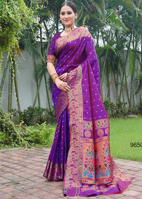 Violet Dupion Silk Saree With Blouse Piece