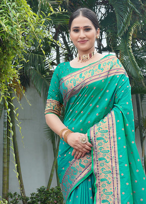 Rama Dupion Silk Saree With Blouse Piece