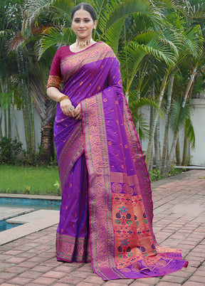 Voilet Dupion Silk Saree With Blouse Piece