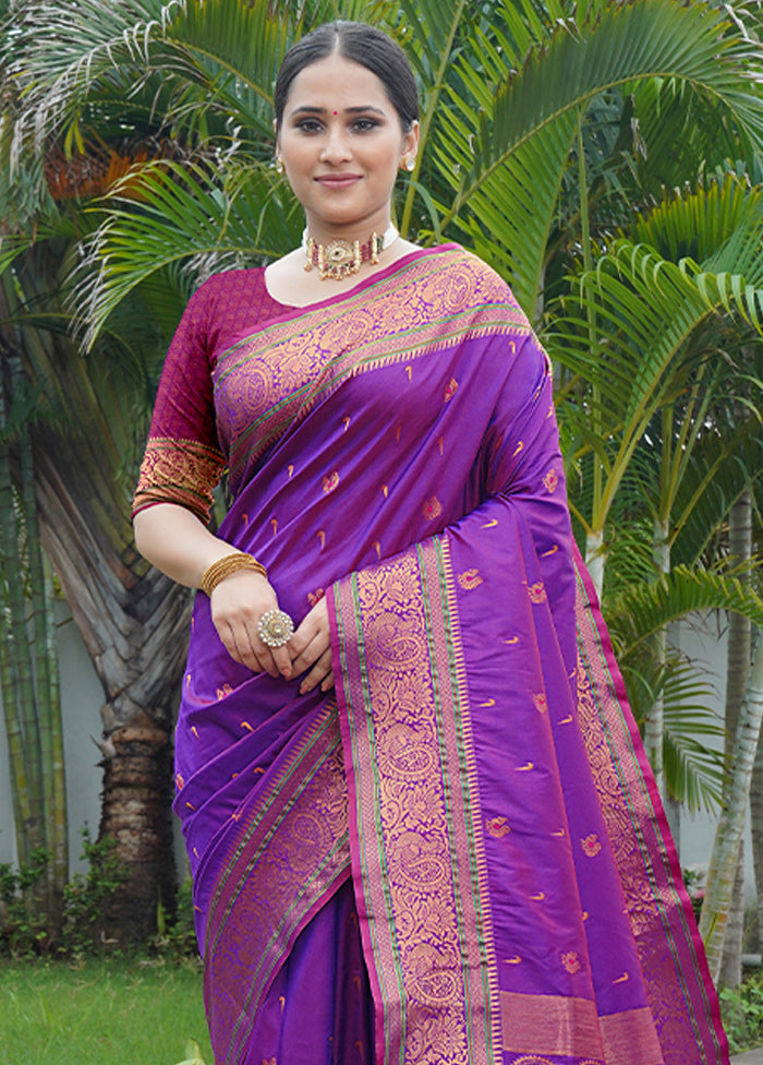 Voilet Dupion Silk Saree With Blouse Piece