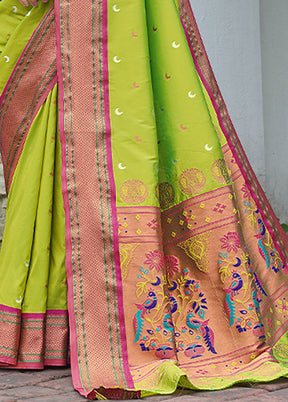 Green Dupion Silk Saree With Blouse Piece