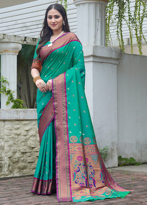 Rama Dupion Silk Saree With Blouse Piece