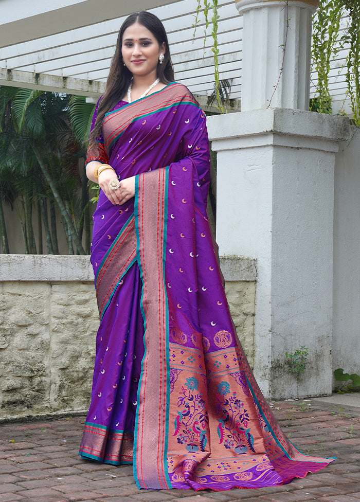 Purple Dupion Silk Saree With Blouse Piece