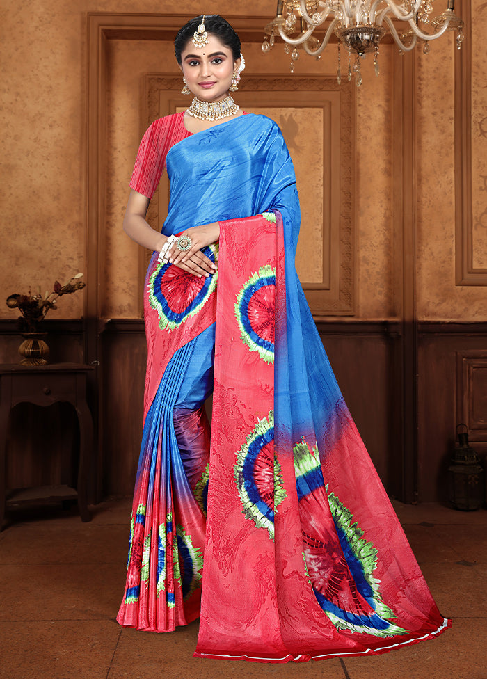 Blue Crepe Silk Saree With Blouse Piece