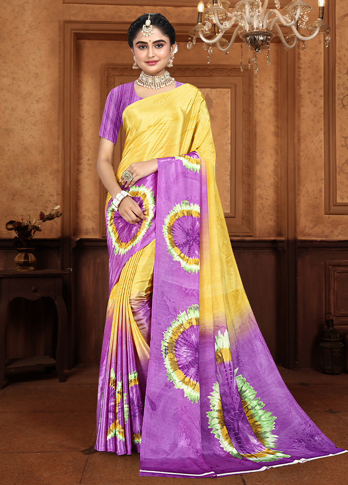 Violet Crepe Silk Saree With Blouse Piece