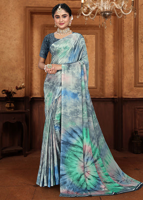 Blue Crepe Silk Saree With Blouse Piece