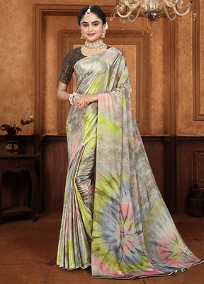 Grey Crepe Silk Saree With Blouse Piece