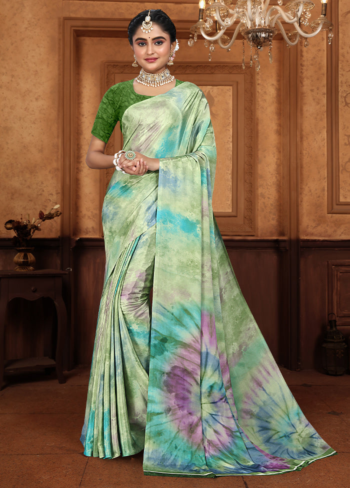 Green Crepe Silk Saree With Blouse Piece