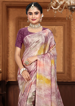 Wine Crepe Silk Saree With Blouse Piece