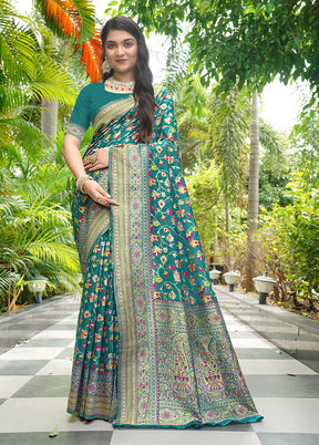 Rama Pasmina Silk Saree With Blouse Piece