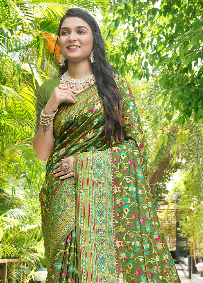 Green Pasmina Silk Saree With Blouse Piece