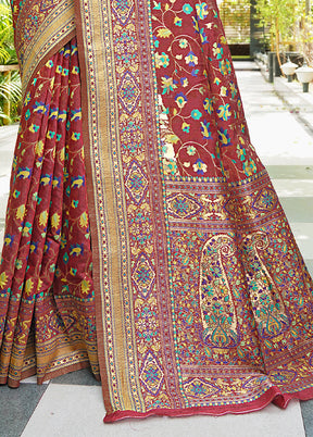 Maroon Pasmina Silk Saree With Blouse Piece