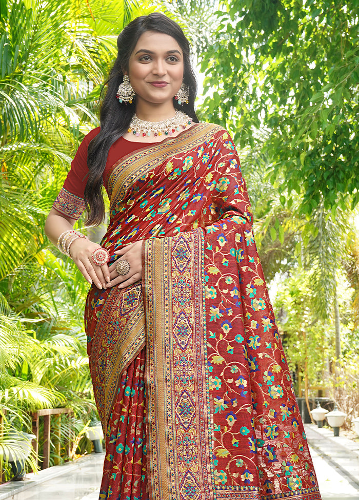 Red Pasmina Silk Saree With Blouse Piece