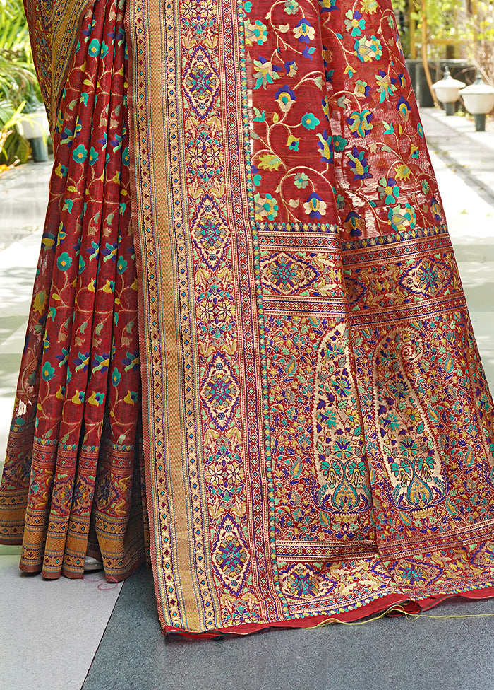 Red Pasmina Silk Saree With Blouse Piece