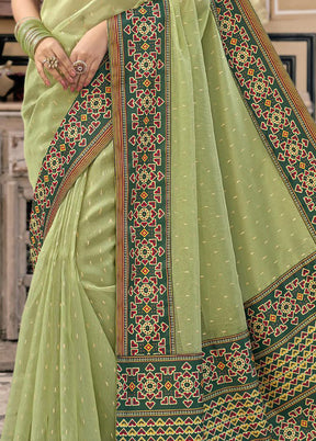 Pista Green Spun Silk Saree With Blouse Piece