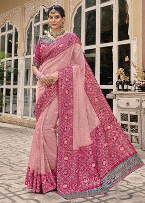 Peach Spun Silk Saree With Blouse Piece