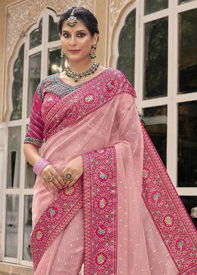 Peach Spun Silk Saree With Blouse Piece