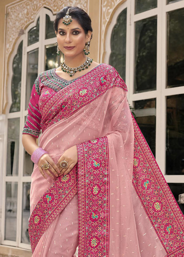 Peach Spun Silk Saree With Blouse Piece