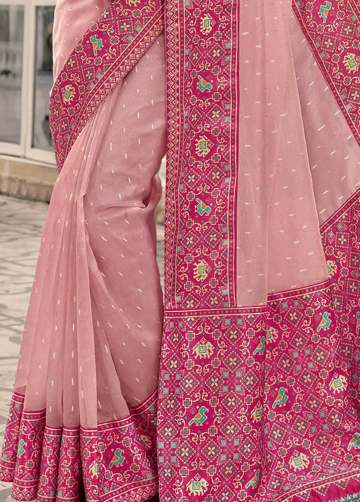 Peach Spun Silk Saree With Blouse Piece