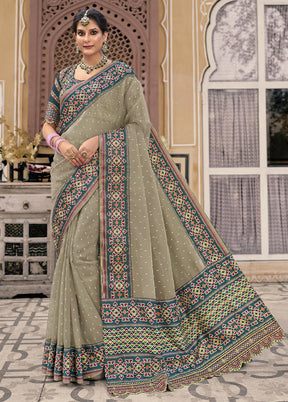 Grey Spun Silk Saree With Blouse Piece