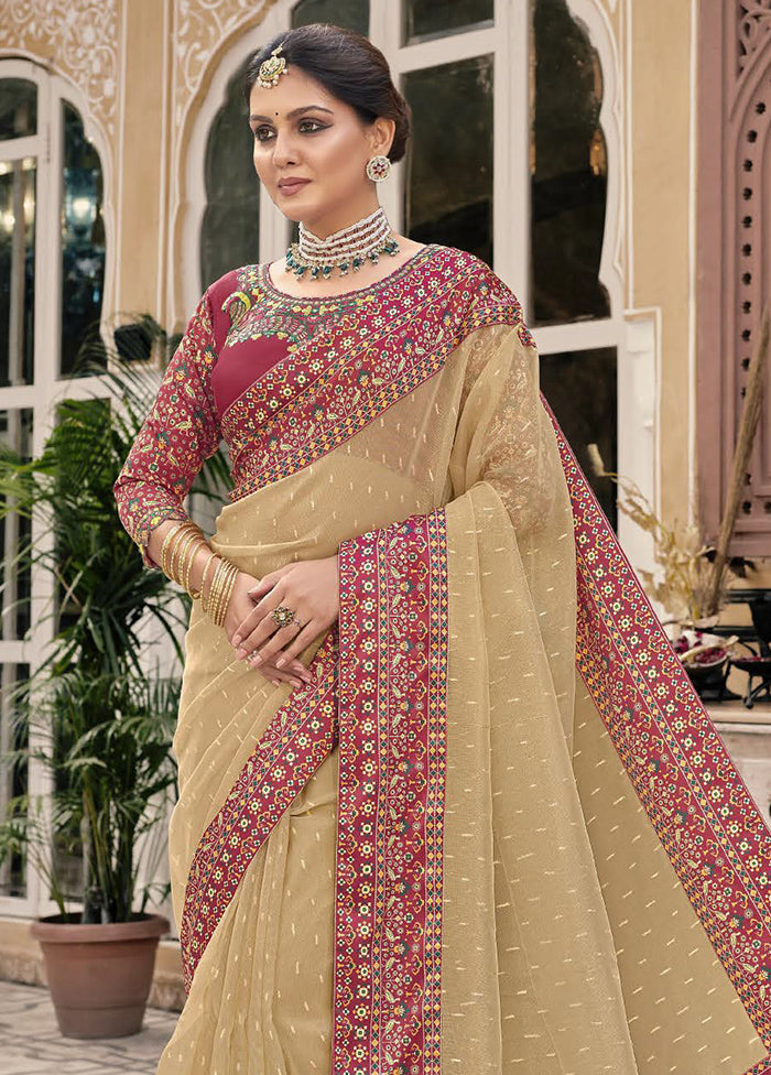 Cream Spun Silk Saree With Blouse Piece