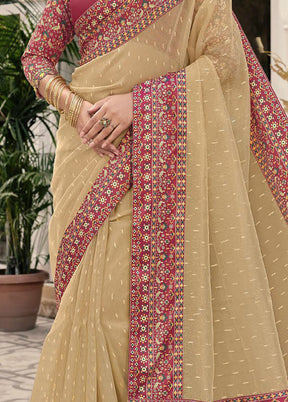 Cream Spun Silk Saree With Blouse Piece