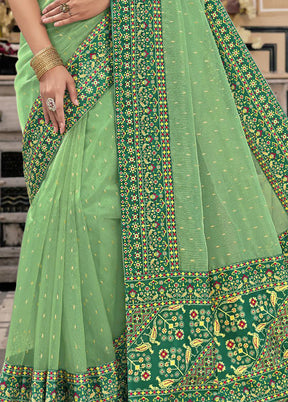 Green Spun Silk Saree With Blouse Piece