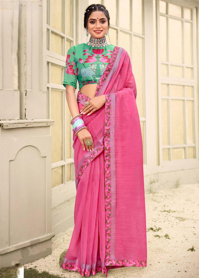 Pink Cotton Saree With Blouse Piece