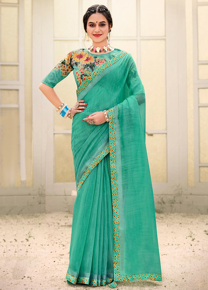 Sea Green Cotton Saree With Blouse Piece