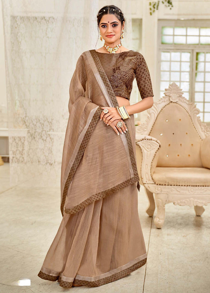 Beige Cotton Saree With Blouse Piece