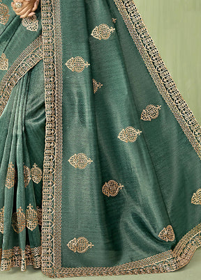 Turquoise Spun Silk Saree With Blouse Piece