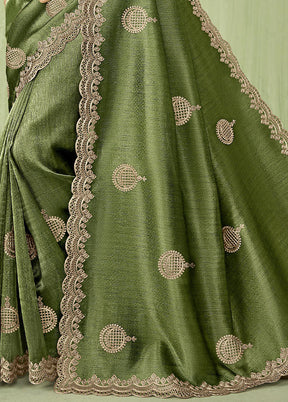 Green Spun Silk Saree With Blouse Piece