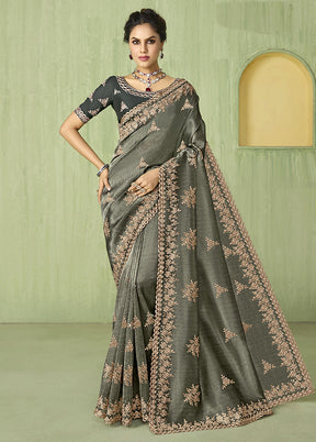 Grey Spun Silk Saree With Blouse Piece