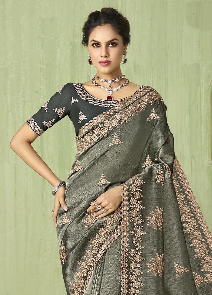 Grey Spun Silk Saree With Blouse Piece