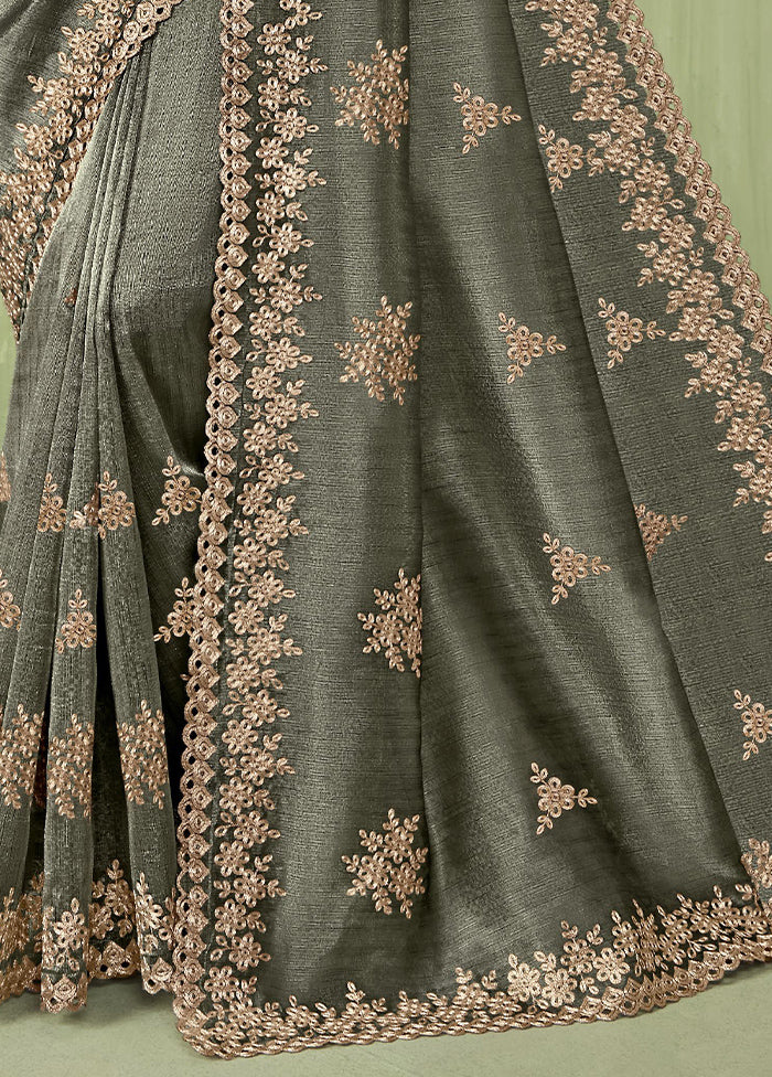 Grey Spun Silk Saree With Blouse Piece