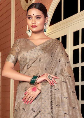 Beige Chanderi Silk Saree With Blouse Piece