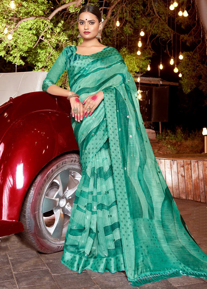 Green Chanderi Silk Saree With Blouse Piece