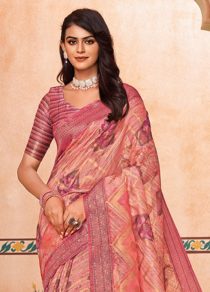 Peach Spun Silk Saree With Blouse Piece