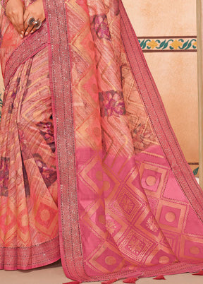 Peach Spun Silk Saree With Blouse Piece