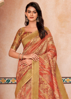 Orange Spun Silk Saree With Blouse Piece