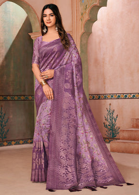 Purple Spun Silk Saree With Blouse Piece