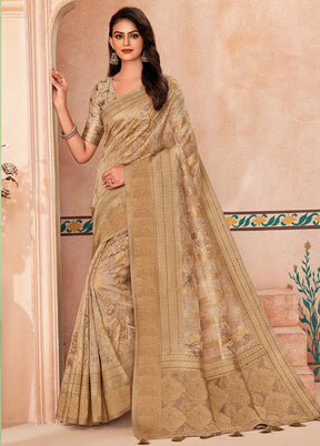 Cream Spun Silk Saree With Blouse Piece