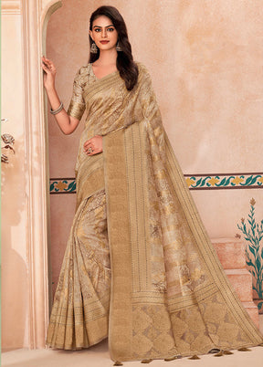 Cream Spun Silk Saree With Blouse Piece