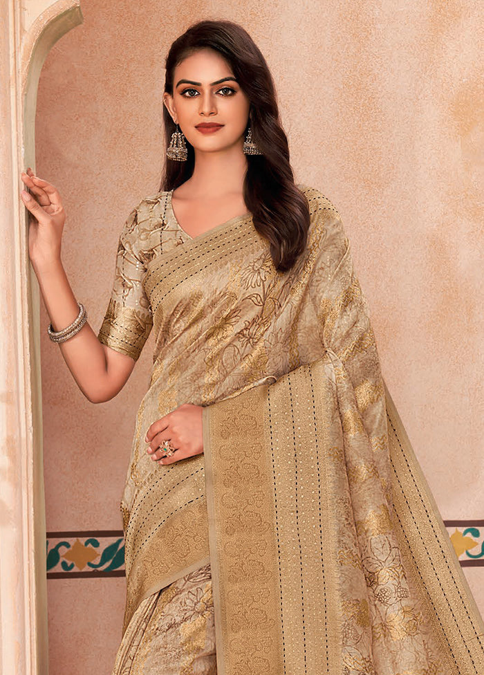 Cream Spun Silk Saree With Blouse Piece