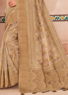 Cream Spun Silk Saree With Blouse Piece