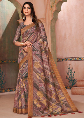 Multicolor Spun Silk Saree With Blouse Piece